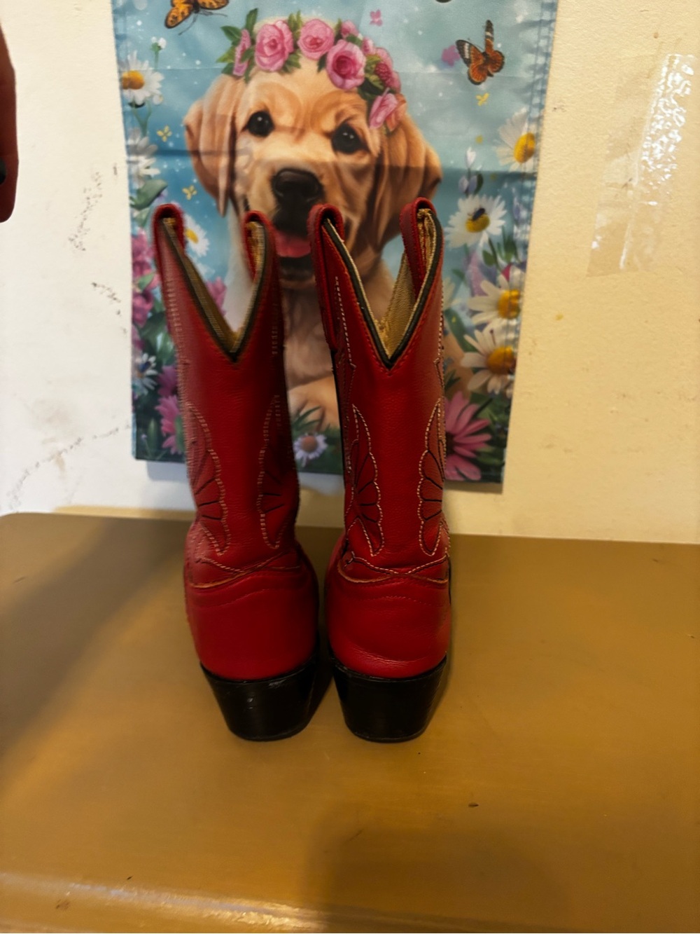Kids Red Western Cowboy Boots with Stitched Detailing - Picture 4 of 9
